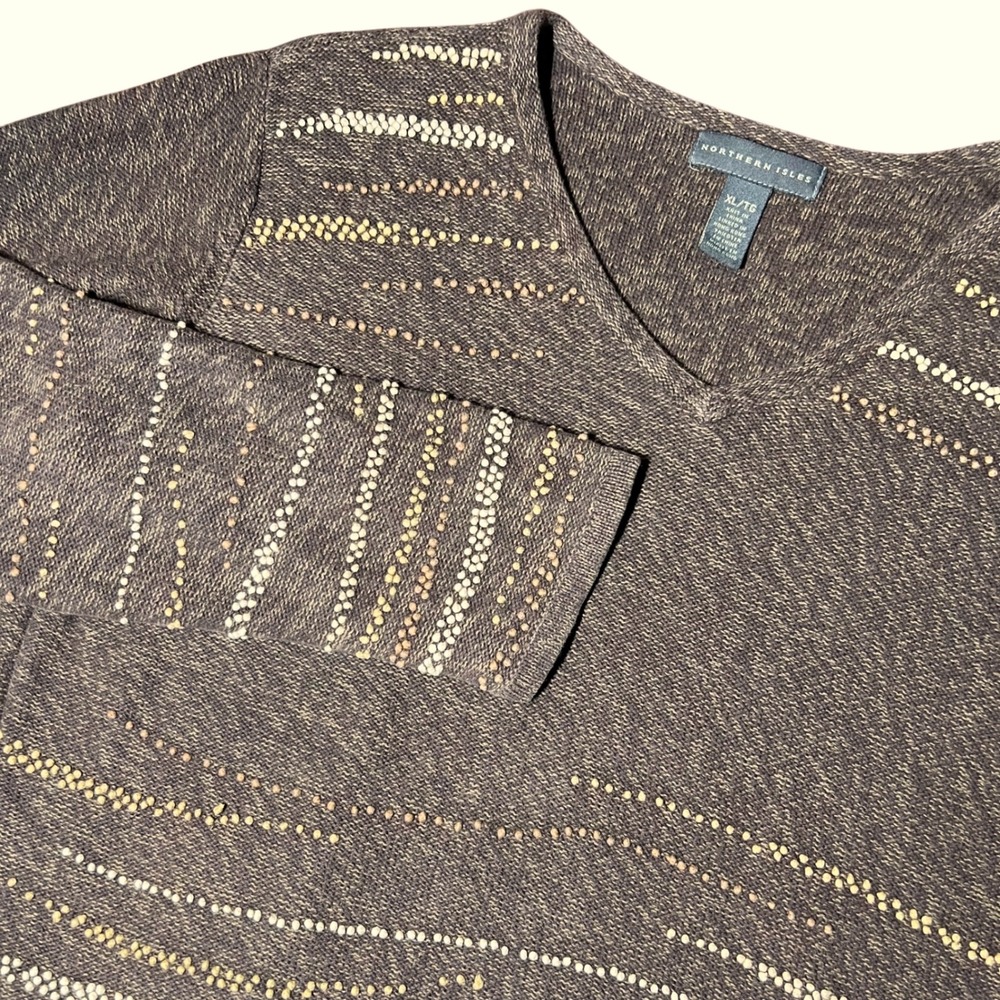 Northern Isles‎ Reverse Knit Knotted Waves Neutral V-Neck Sweater Hand Knit XL